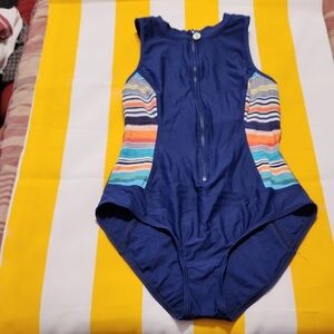 Next Blue One Piece Swimsuit with Multicolor Stripes